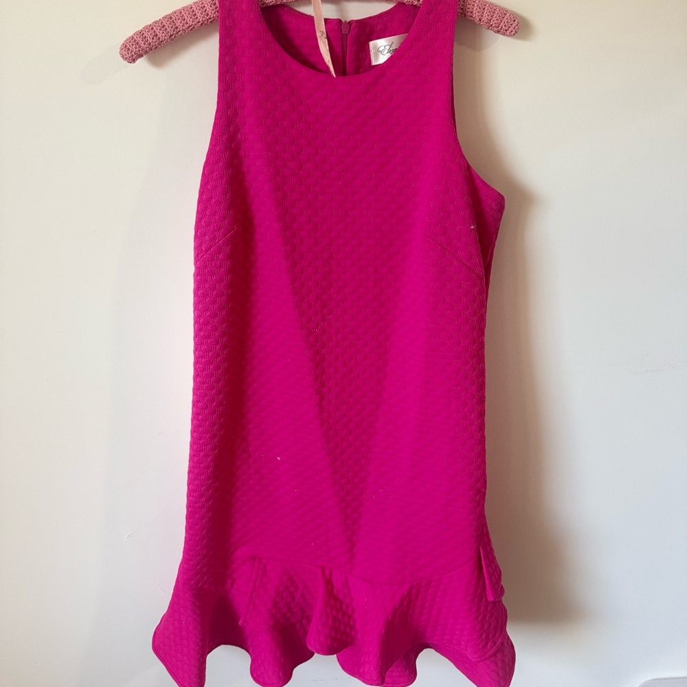 Eliza J Girls' Hot Pink Textured Ruffle-Hem Dress
